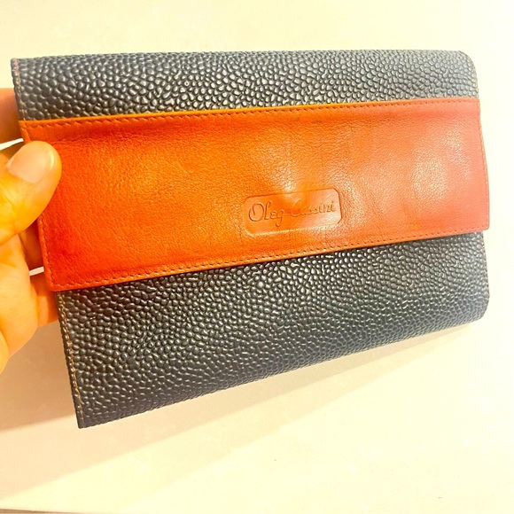 Oleg Cassini Black Cognac Pebbled Leather Trifold Wallet Women Men Fiocchi Italy - Picture 16 of 16